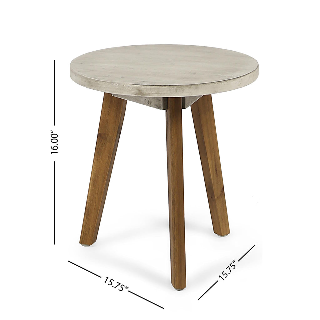 Acacia Wood Marina Side Table with Tripod Base - Gray or Light Gray