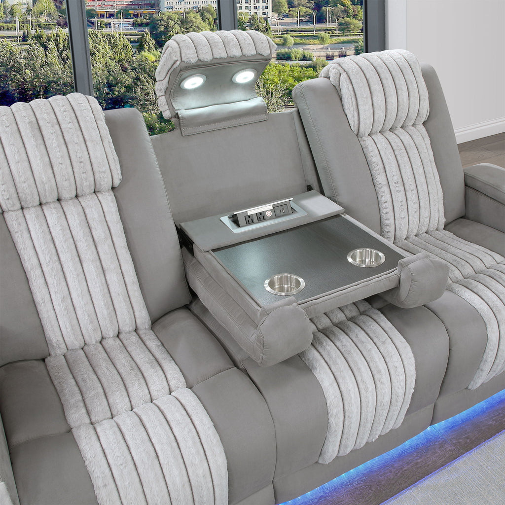 Power Reclining Sofa with Power Headrest and Drop Down Table - Black, Dark Brown, or Dark Gray