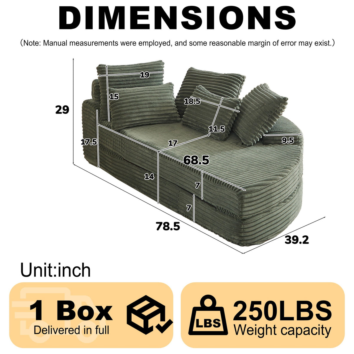Semi Circular 2 In 1 Sofa Bed with Neck Pillow - Beige, Black, or Dark Green