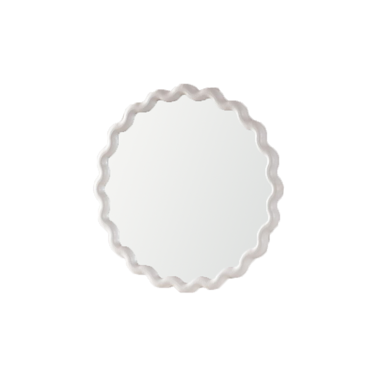 White Scalloped Round Wall Mirror with Decorative Wavy Frame - White