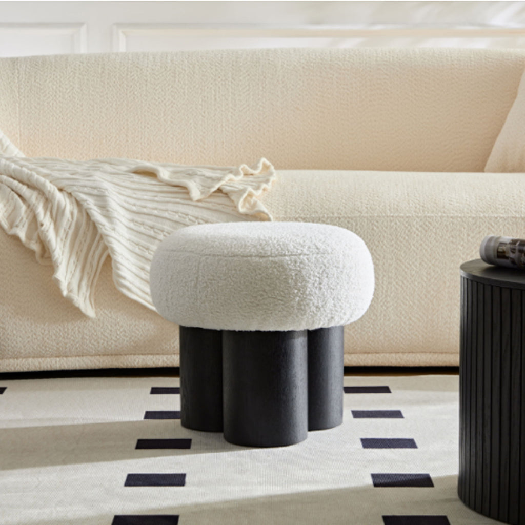 Versatile Mushroom Stool Ottoman with Cushion - Dark Brown, White, Beige