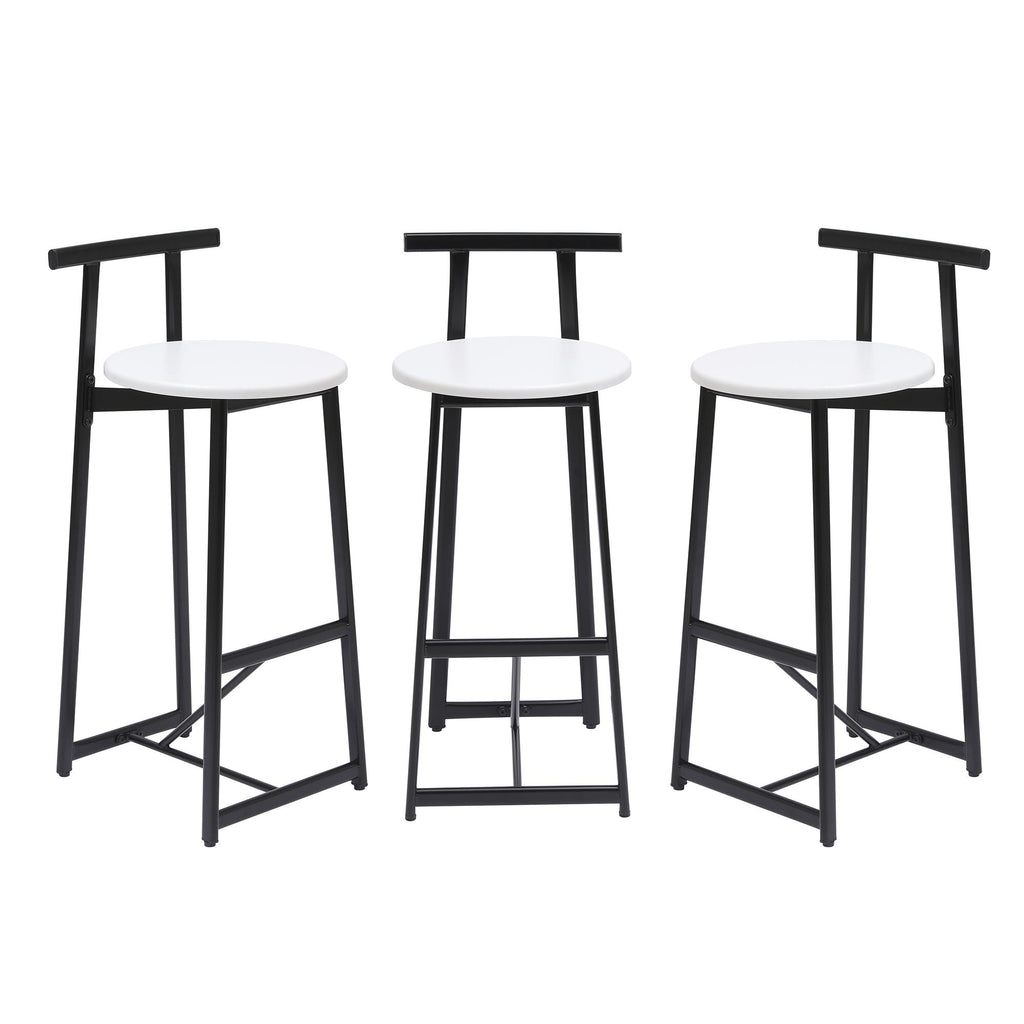 Modern Bar Stools with Backrest for Kitchen – Set of 3 – White or Black