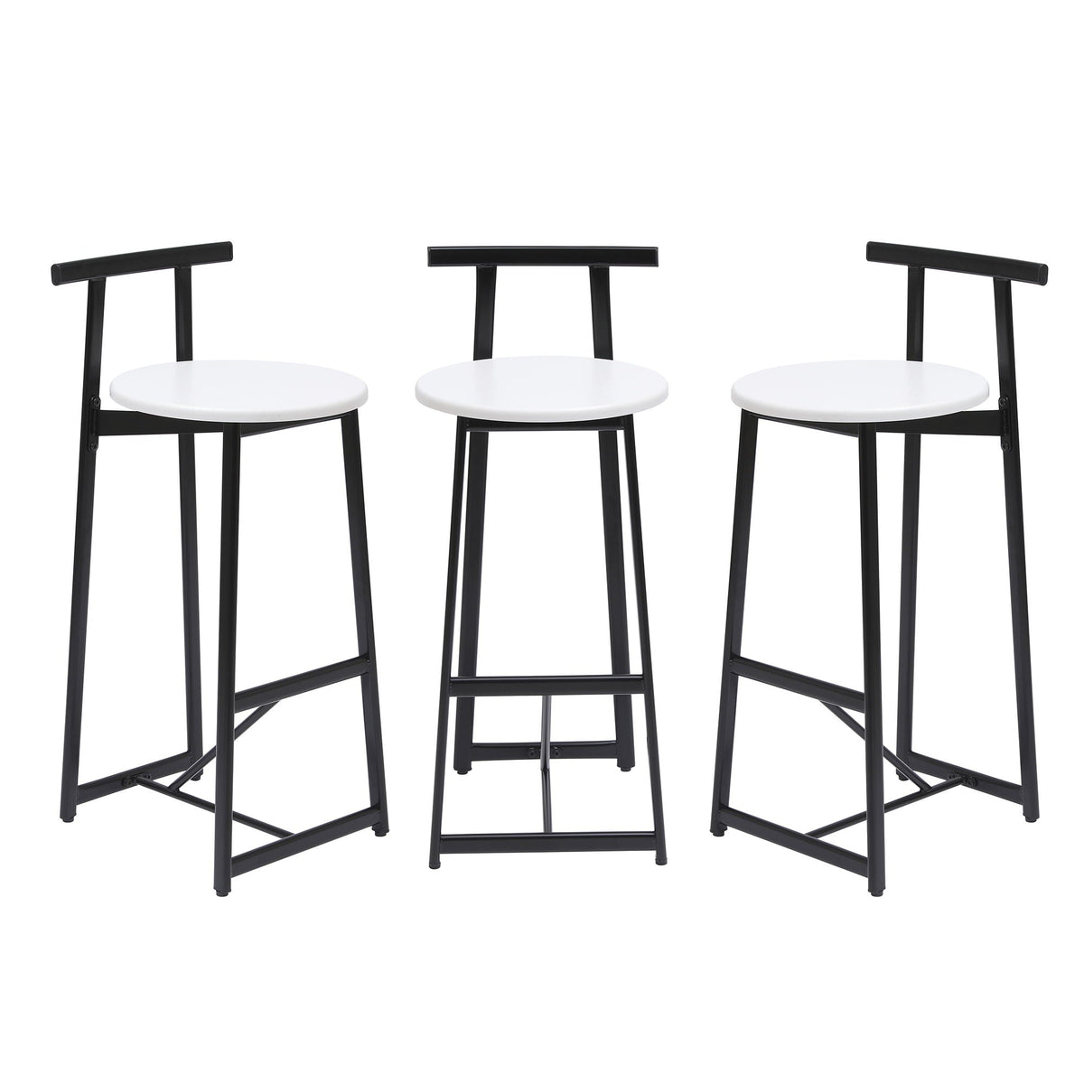 Modern Bar Stools with Backrest for Kitchen – Set of 3 – White or Black