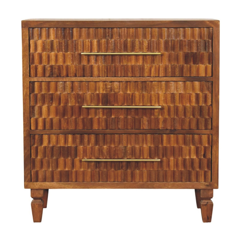 Solid Wood Cadiz Carved Chest with Handcrafted Detailing - Chestnut Finish