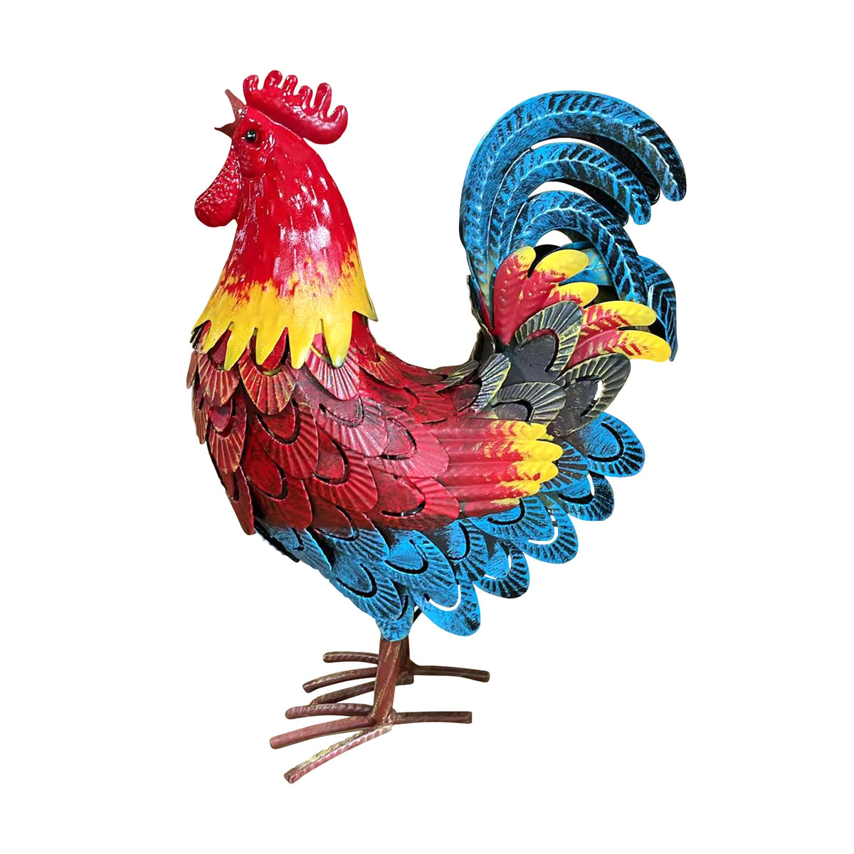 Wrought-Iron Rooster Garden Statue with Hand-Welded Detailing - Rustic