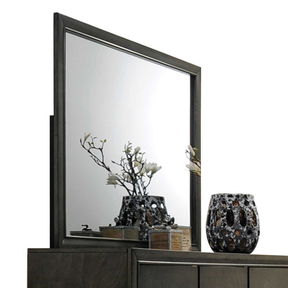Carine Gray Mirror with Wooden Frame for Bedroom