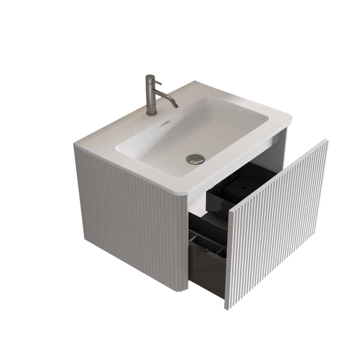 24" Striped Soft White Bathroom Vanity with Integrated Ceramic Sink - Soft White