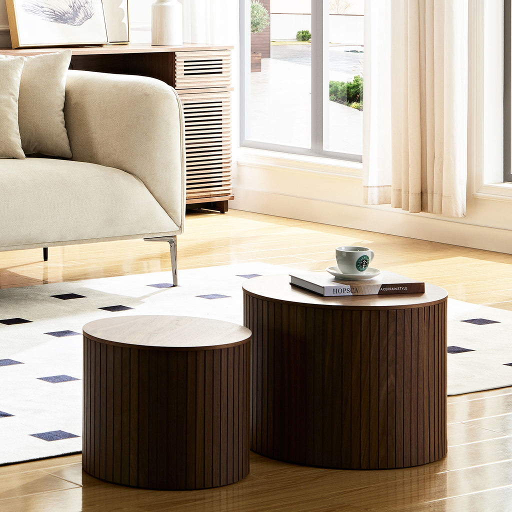 Handcrafted Nested Table Set, 2 Pieces - Black, White, or Dark Brown