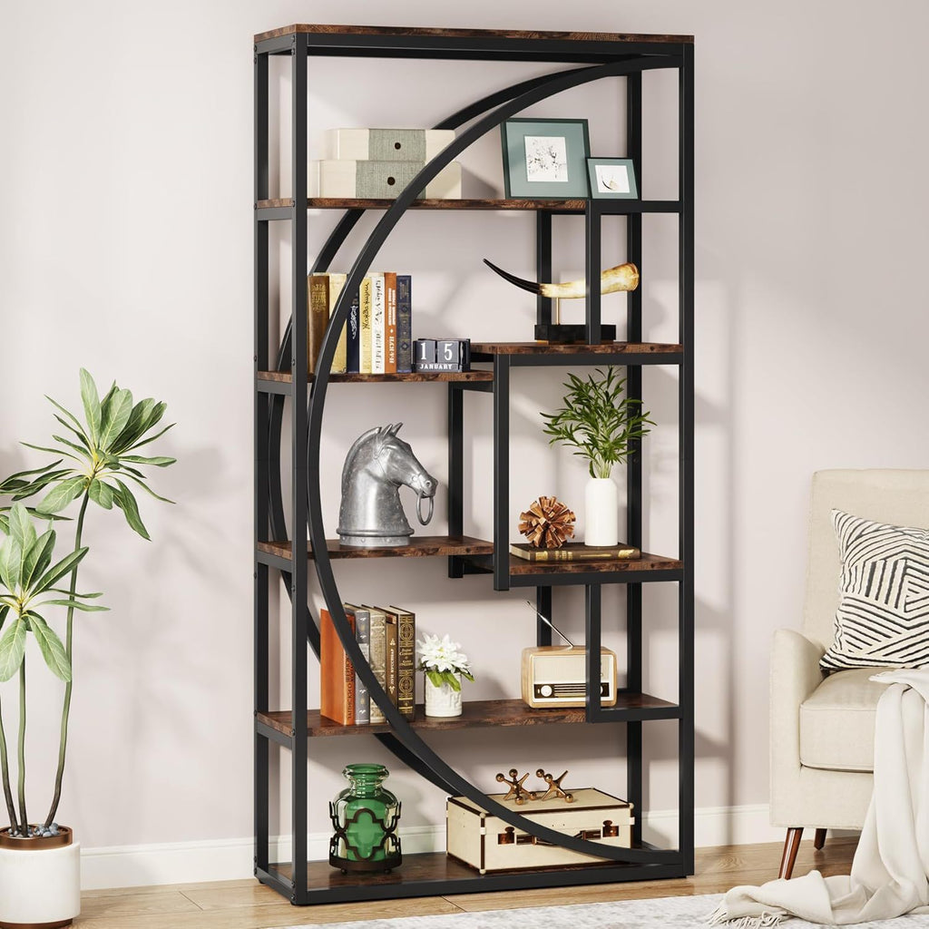 5 Tier Etagere Bookshelf with 8 Open Shelves - Dark Brown or Dark Gray
