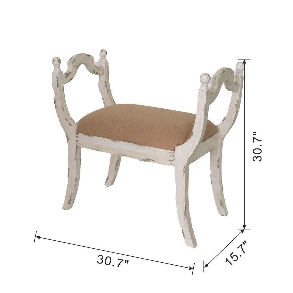 Farmhouse Vanity Bench with Padded Seat - Beige and White