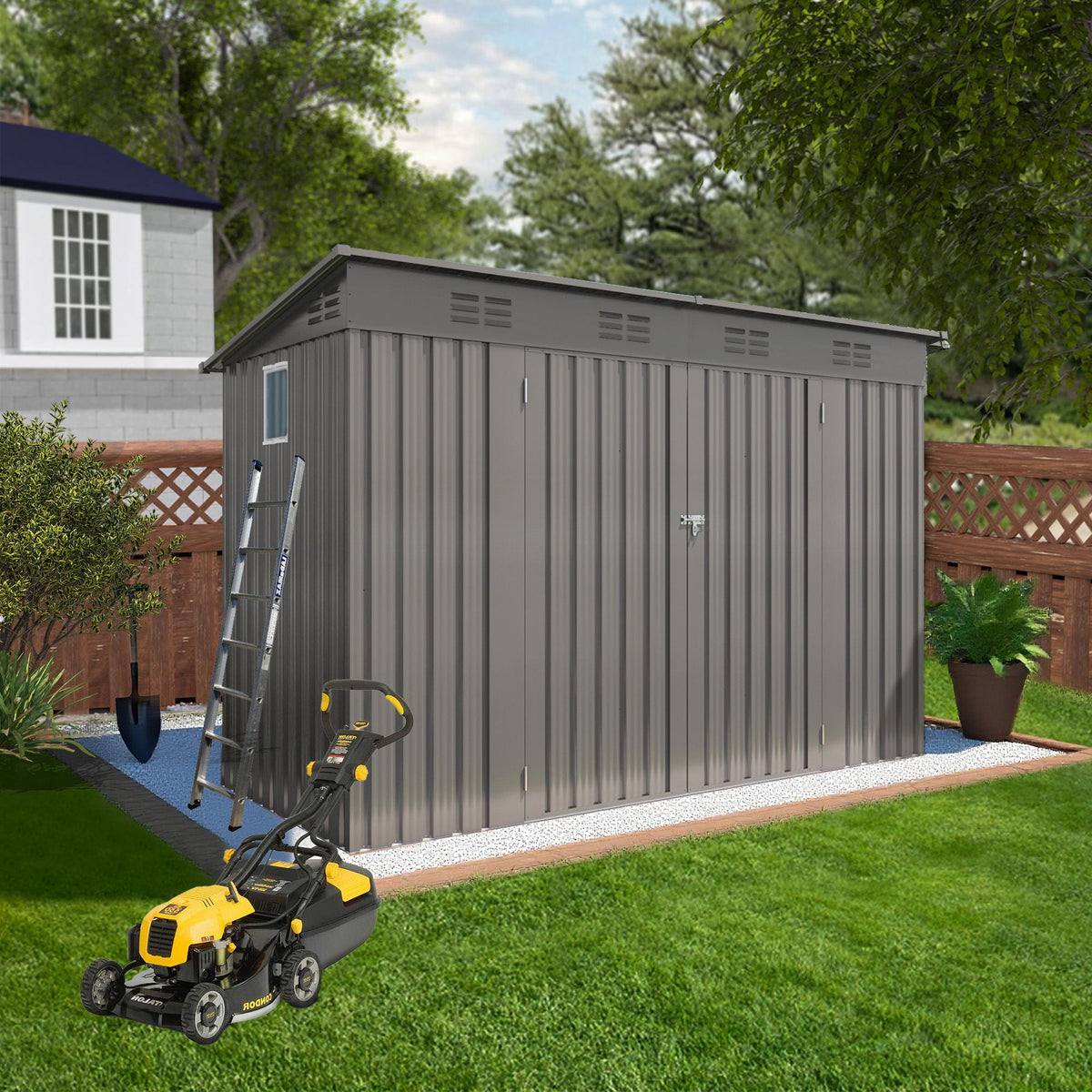 Outdoor Storage Shed, Tool House With Sloping Roof - Gray