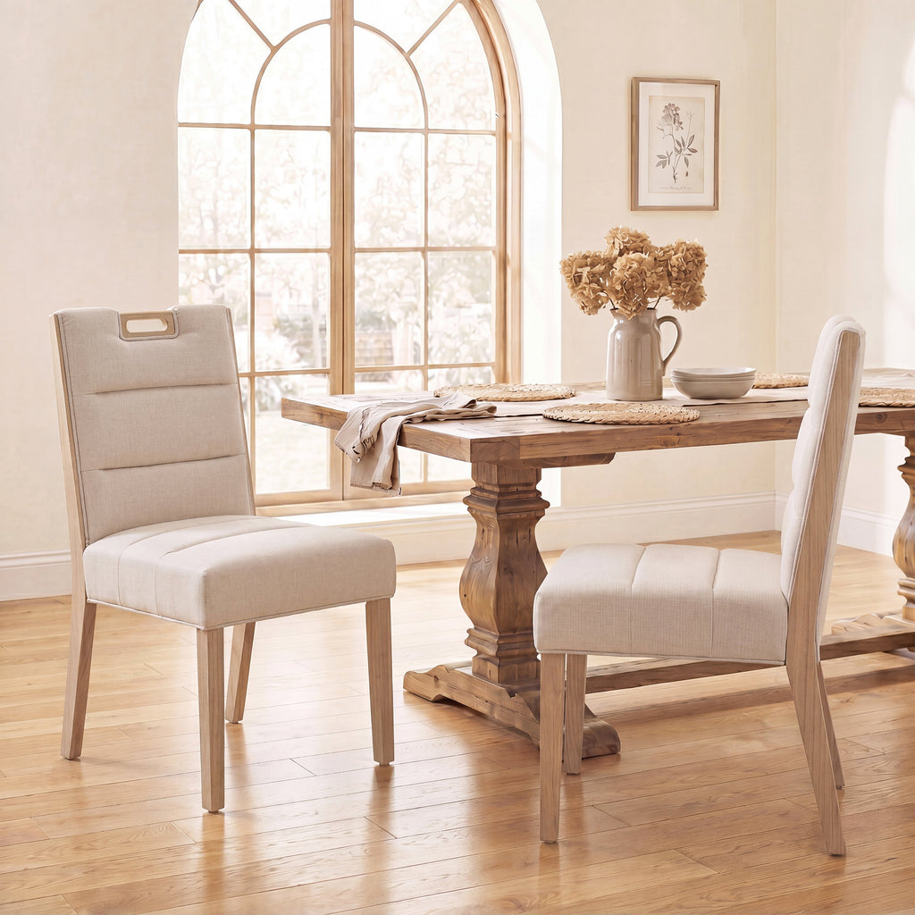 Upholstered Armless Dining Chairs with Solid Rubber Wood Frame - Beige