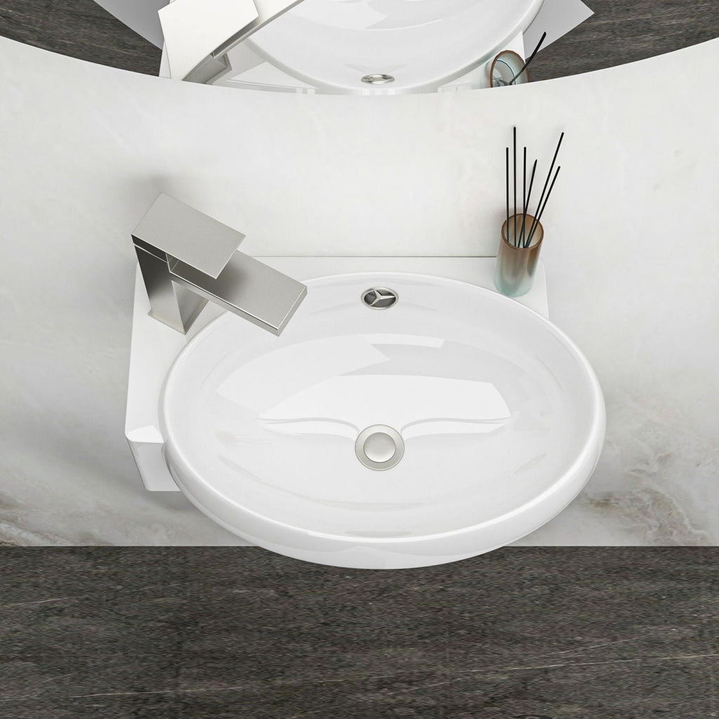 Modern Rectangle Wall Mount Bathroom Sink with Single Faucet Hole - White
