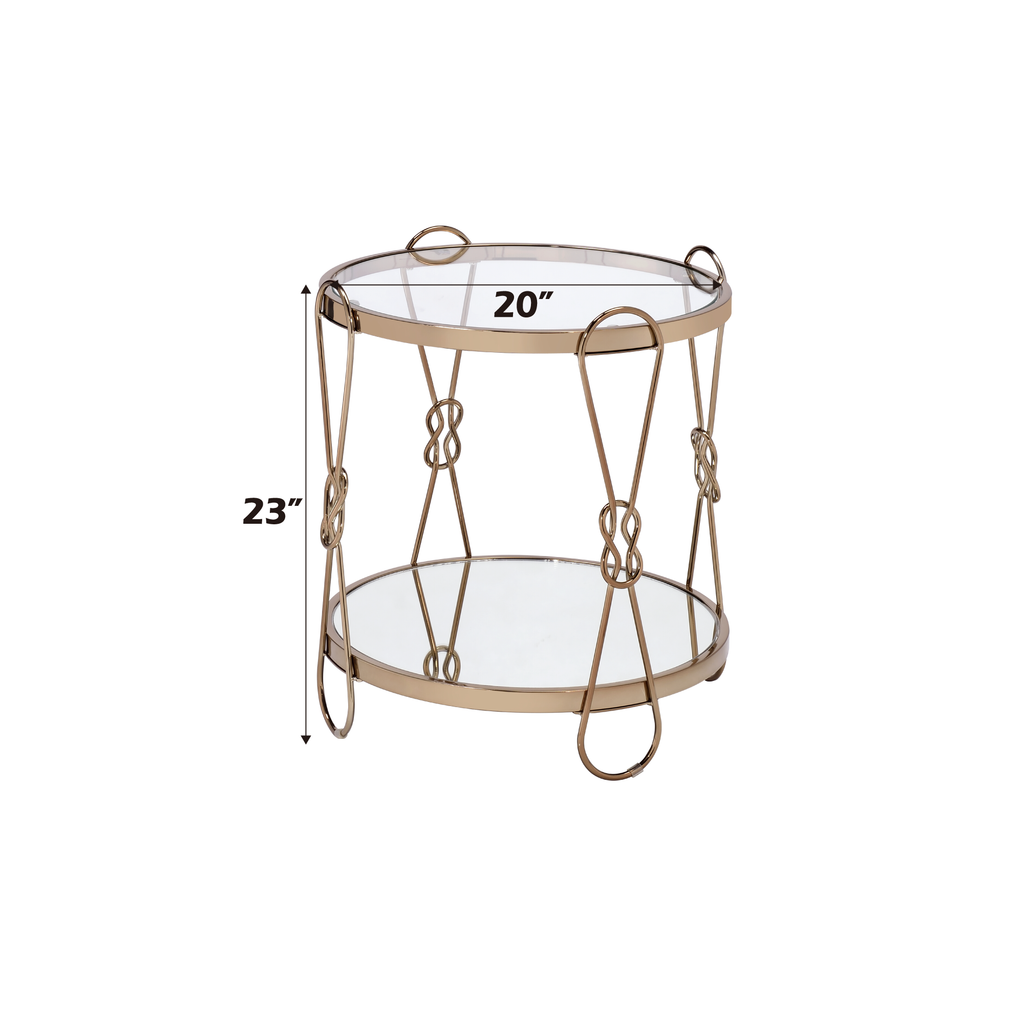 Mirrored End Table with Drum Design - Champagne Finish