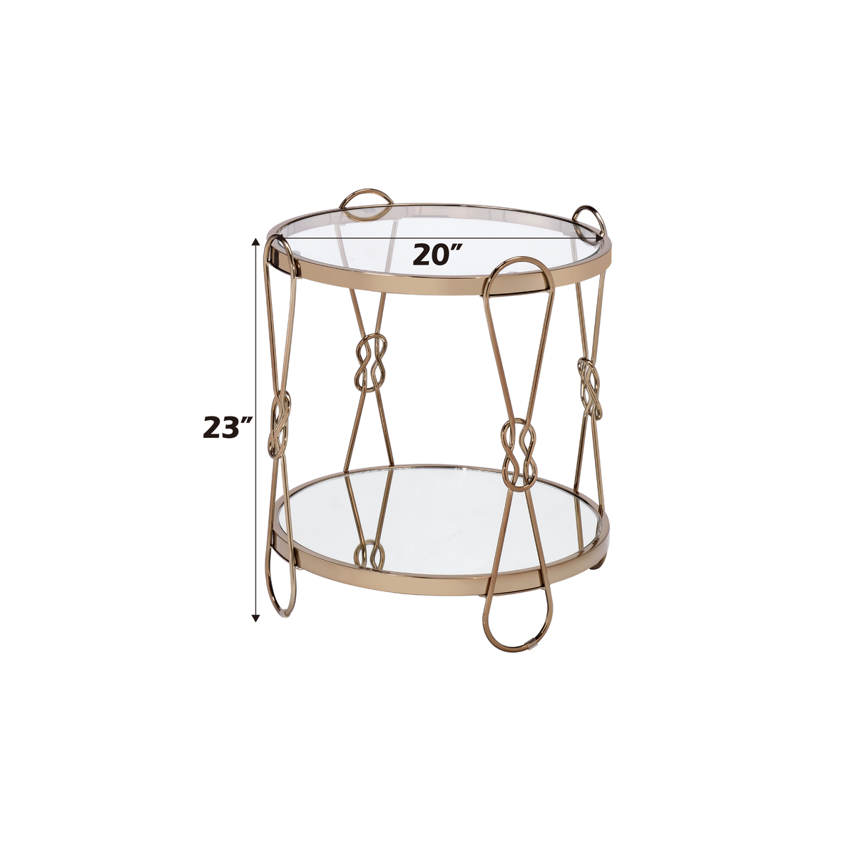 Mirrored End Table with Drum Design - Champagne Finish