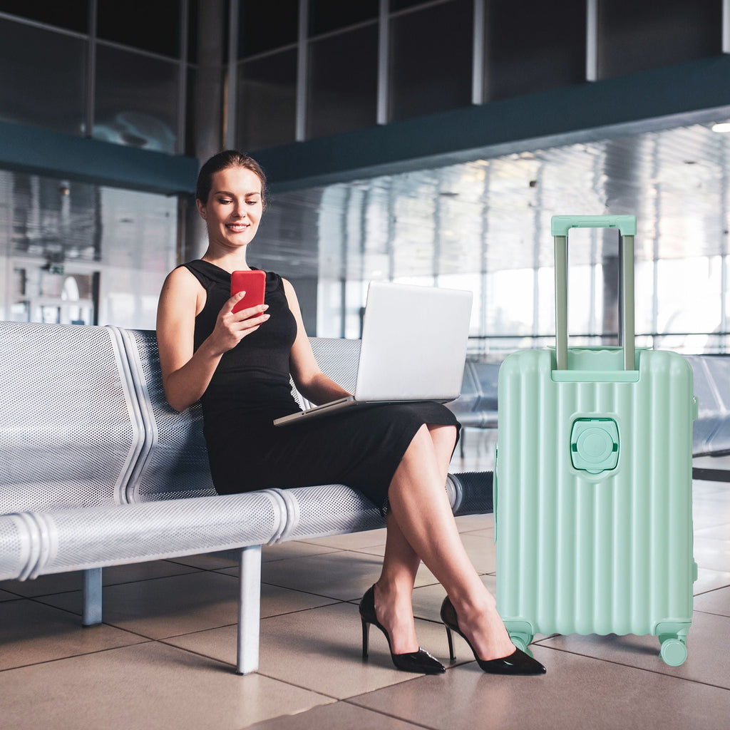 Spinner Wheel Luggage Set with USB Port and Holders - Pink, Black, Green