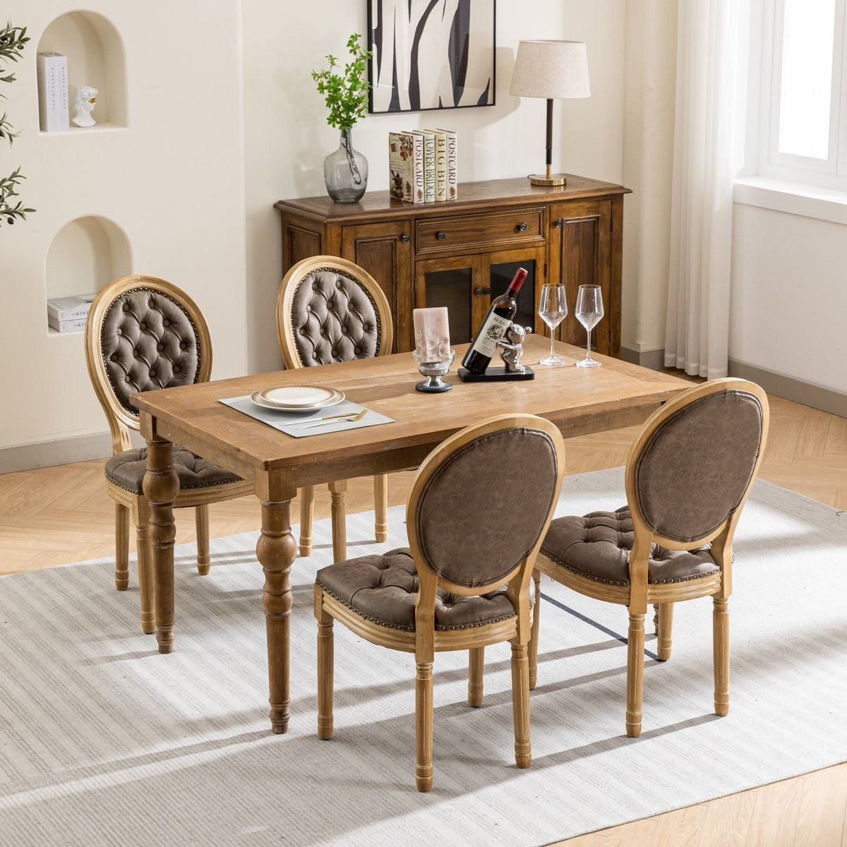 French Style Solid Wood Dining Chair with Nailhead Trim - Multiple Colors