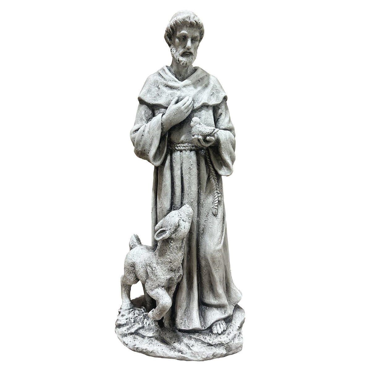 Magnesium Oxide Saint Statue with Lamb - Weatherproof Religious Sculpture