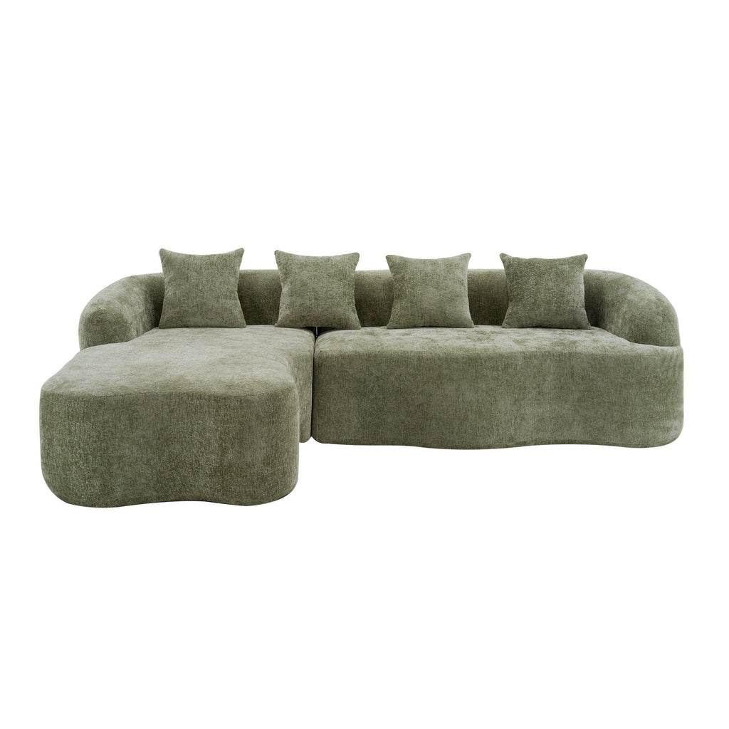 Modular L-Shape Sectional Sofa with Curved Chaise - Green, Beige, Gray