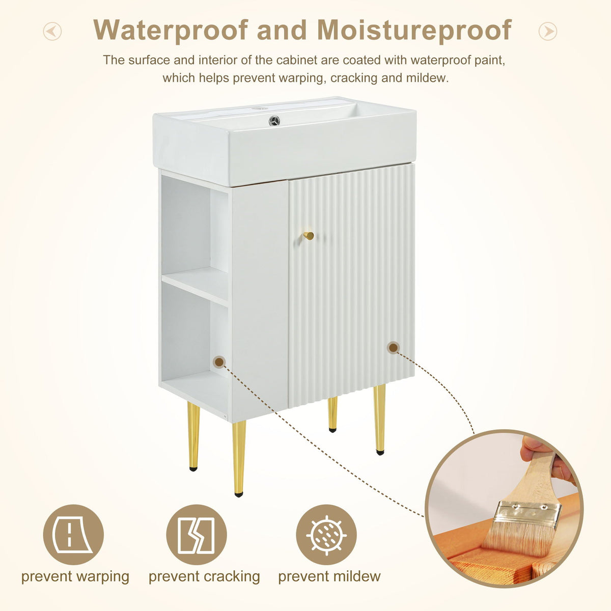 Bathroom Vanity with Single Ceramic Sink and Side Storage - Multiple Colors