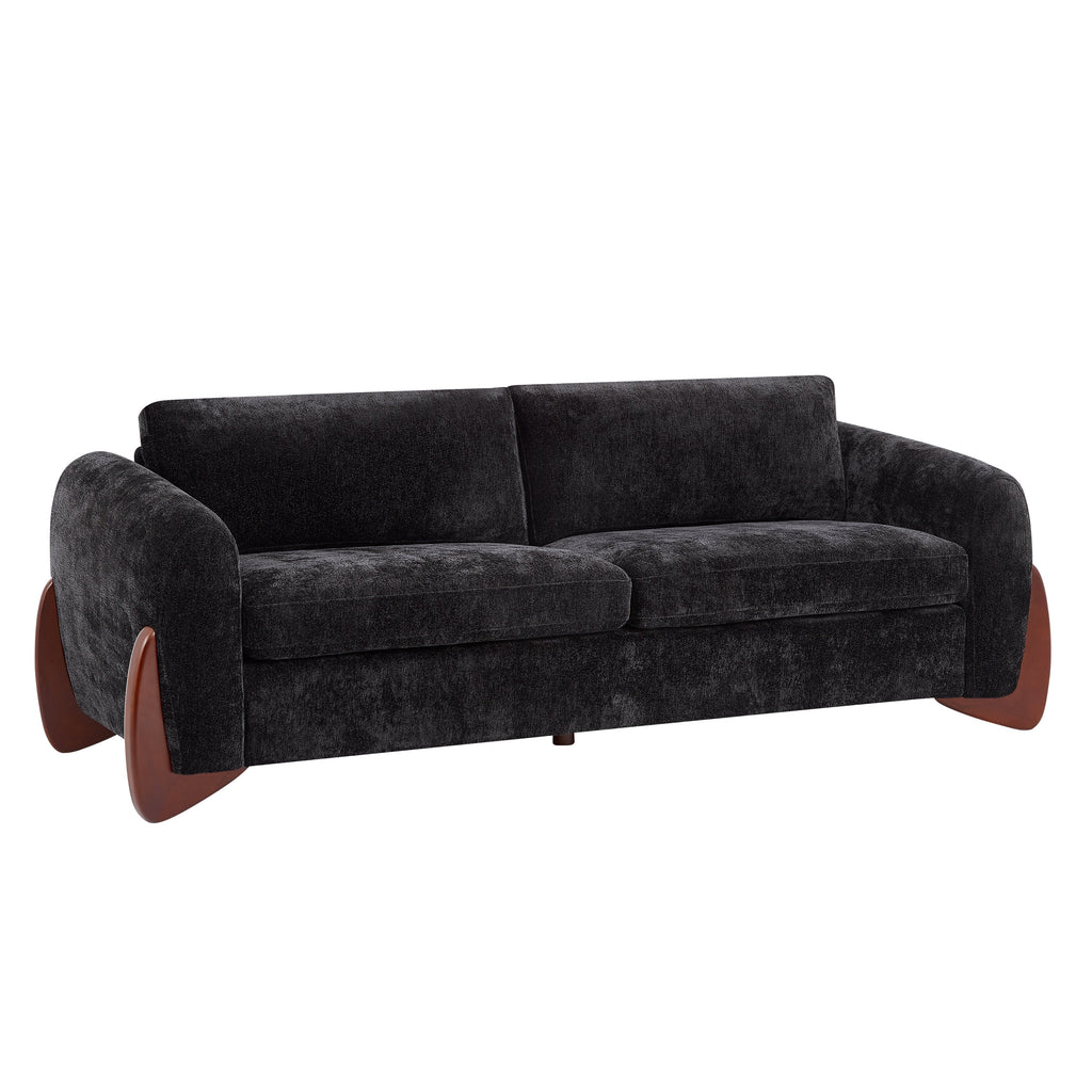 89" Chenille Sofa with Wooden Legs - Black