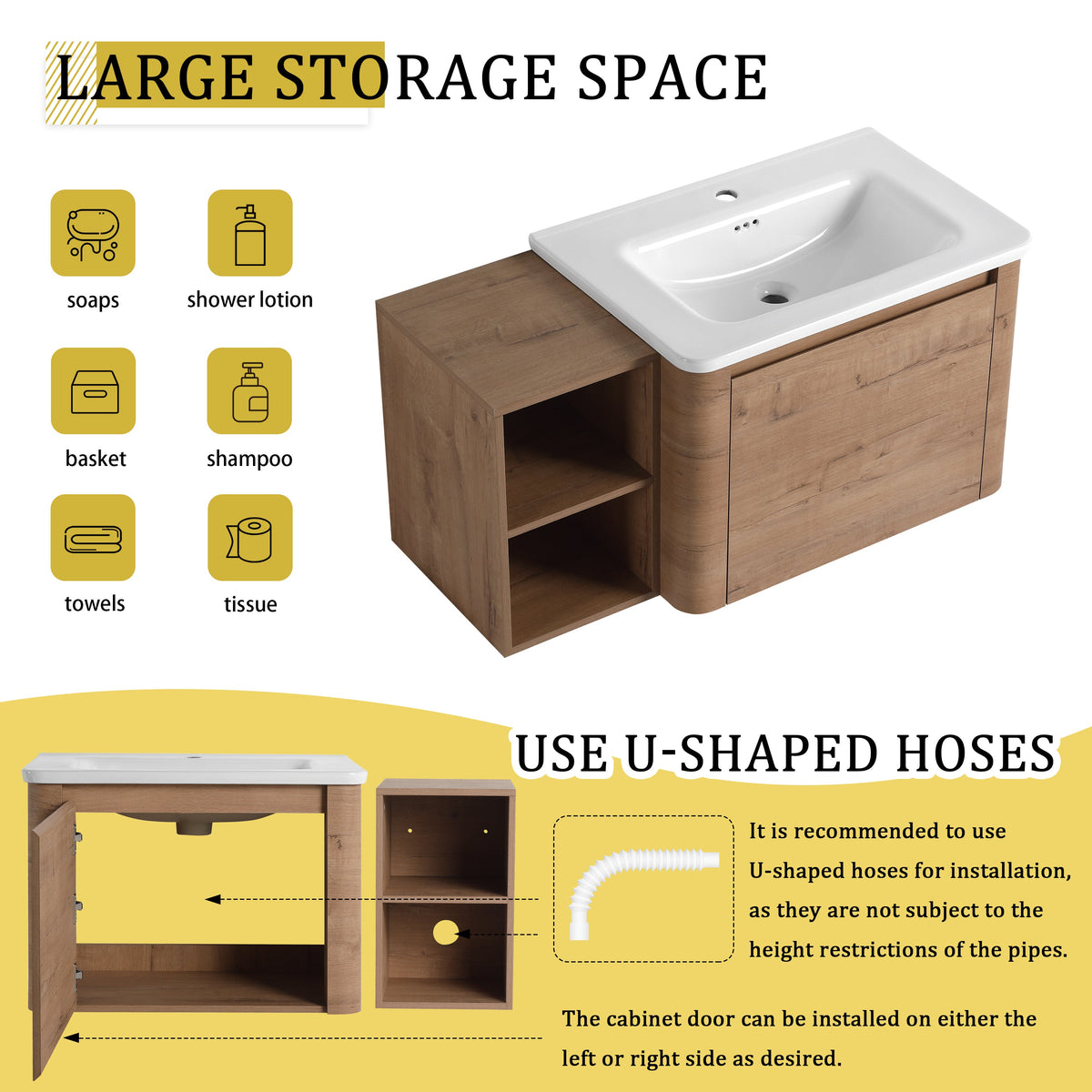 40'' Wall-Mounted Bathroom Vanity with Storage - Plywood