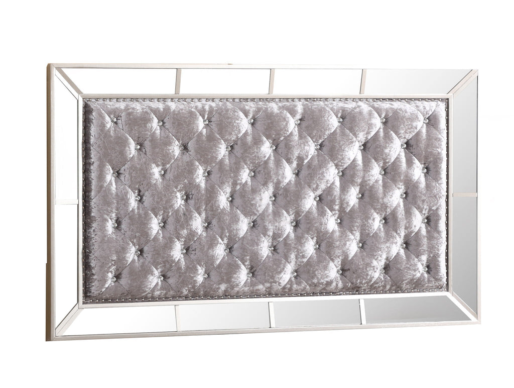 Contemporary Panel Bed with Mirrored Accents - Beige or Pearl Silver