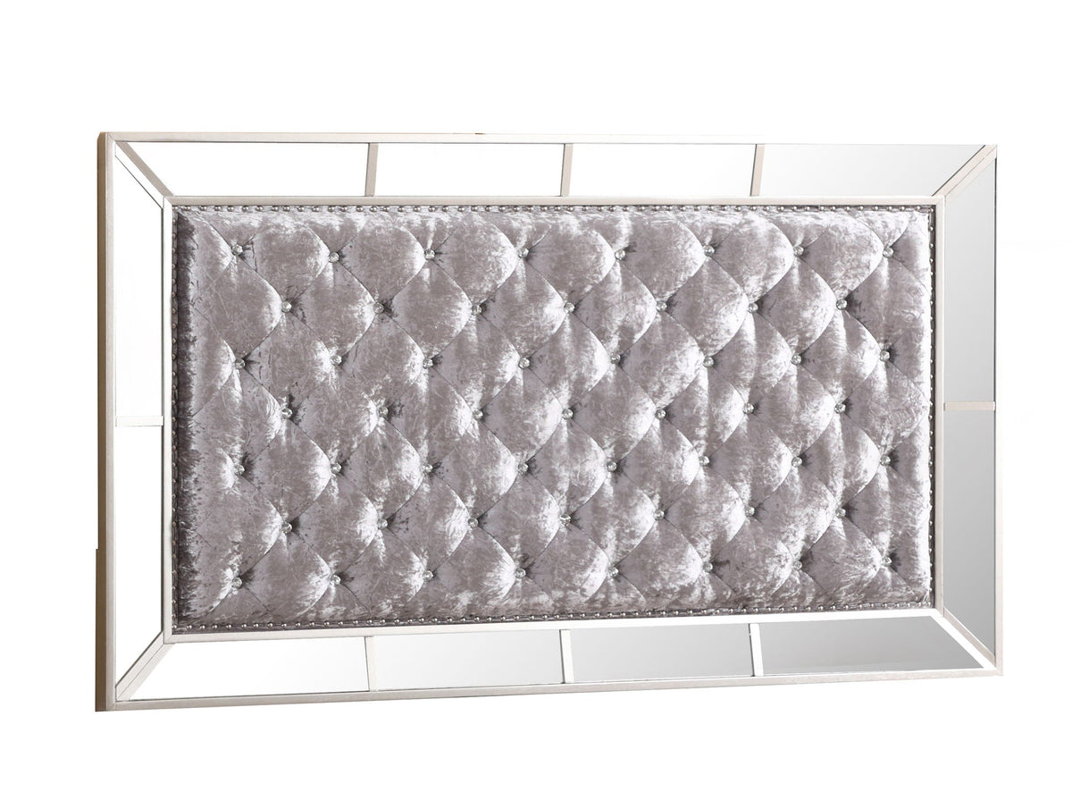 Contemporary Panel Bed with Mirrored Accents - Beige or Pearl Silver