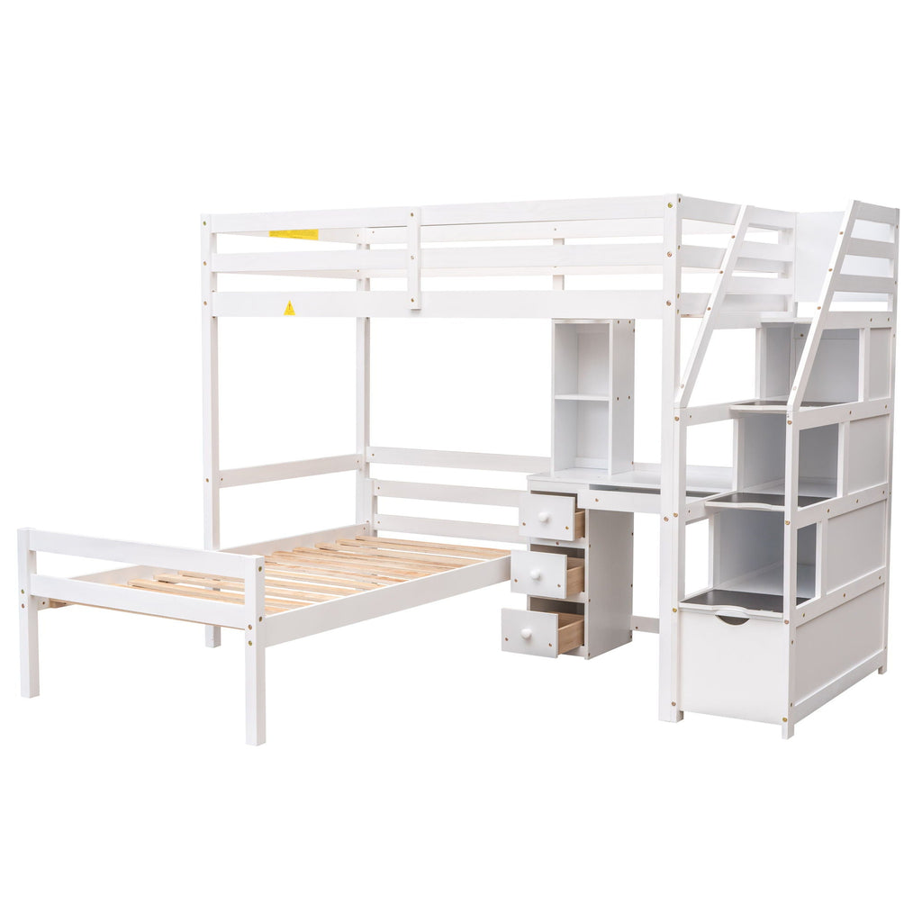 Storage Loft Bed with Stand Alone Bed and Desk - Twin Size