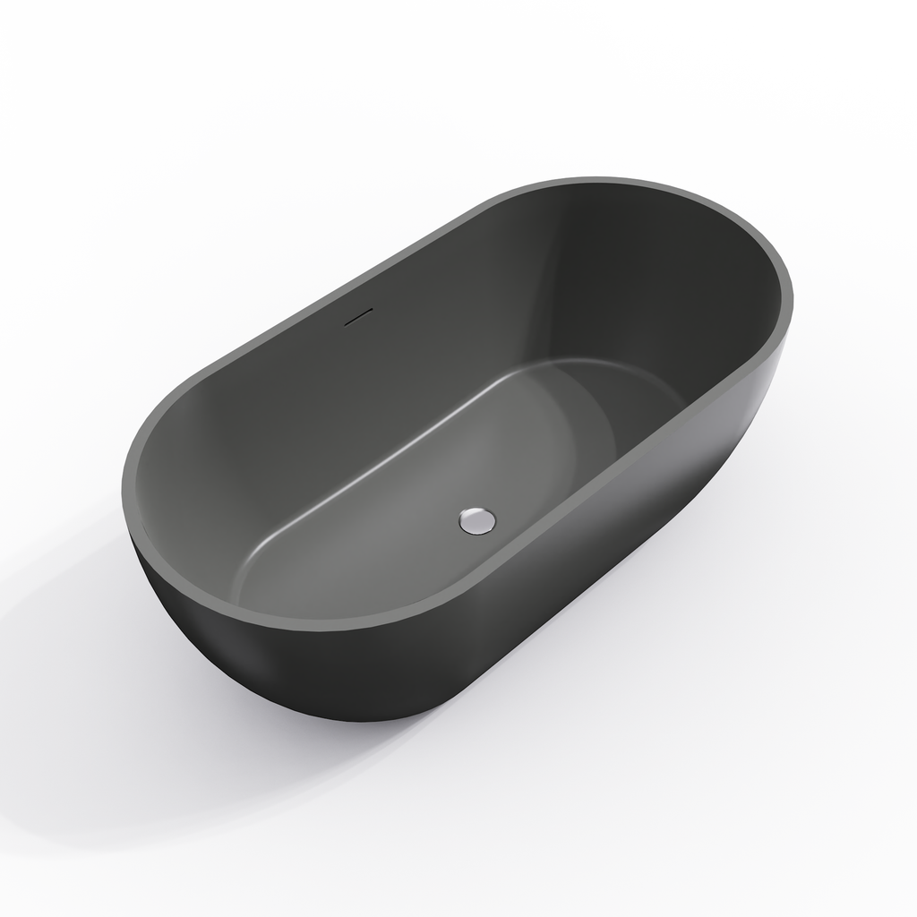 59 Inch Solid Surface Oval Freestanding Bathtub with Modern Oval Design - Dark Grey or Black