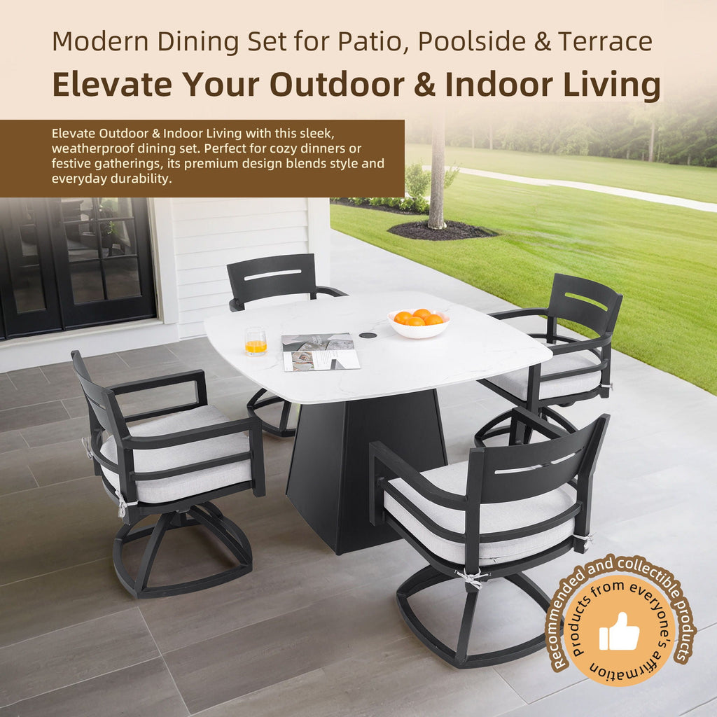 Outdoor Patio Dining Set with Sunbrella Cushions - White or Black