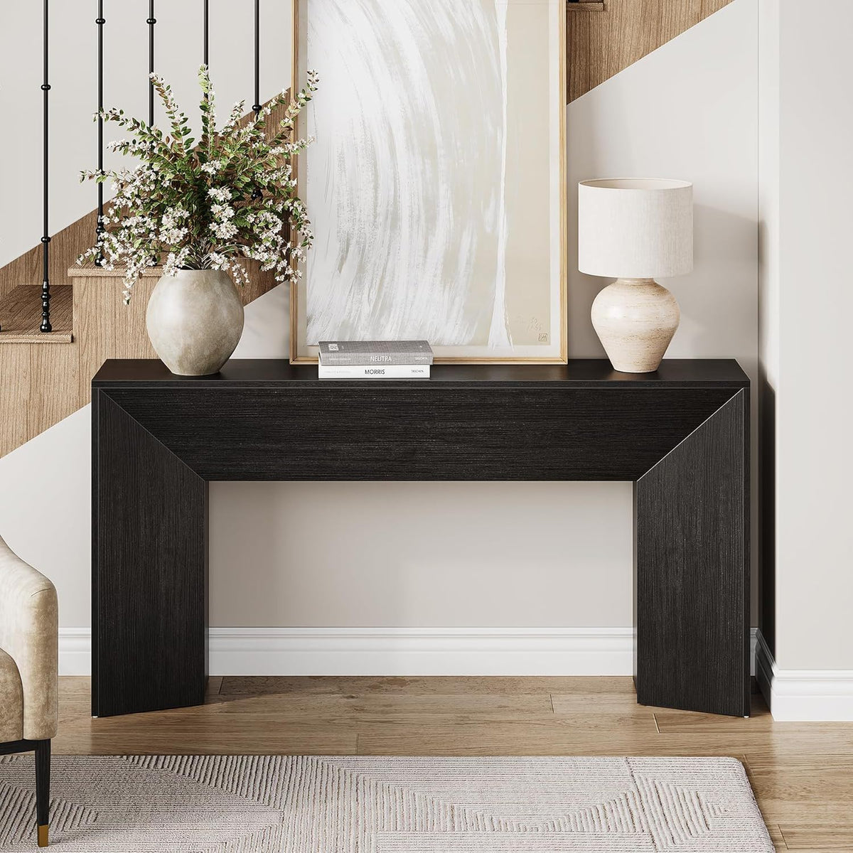 Extra Long Solid Wood Console Table with Slim Profile - Matte Black