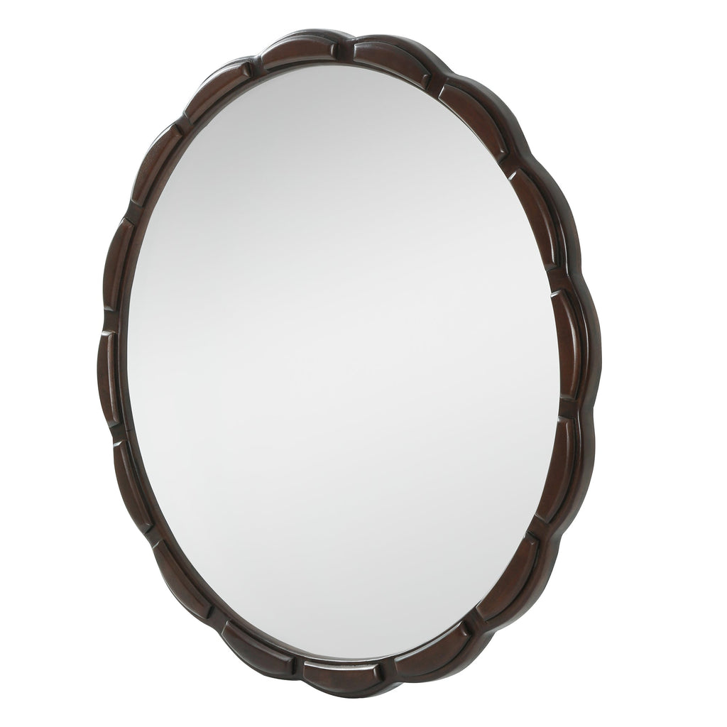Round Wood Wall Mirror with Solid Wood Frame - 31.5"