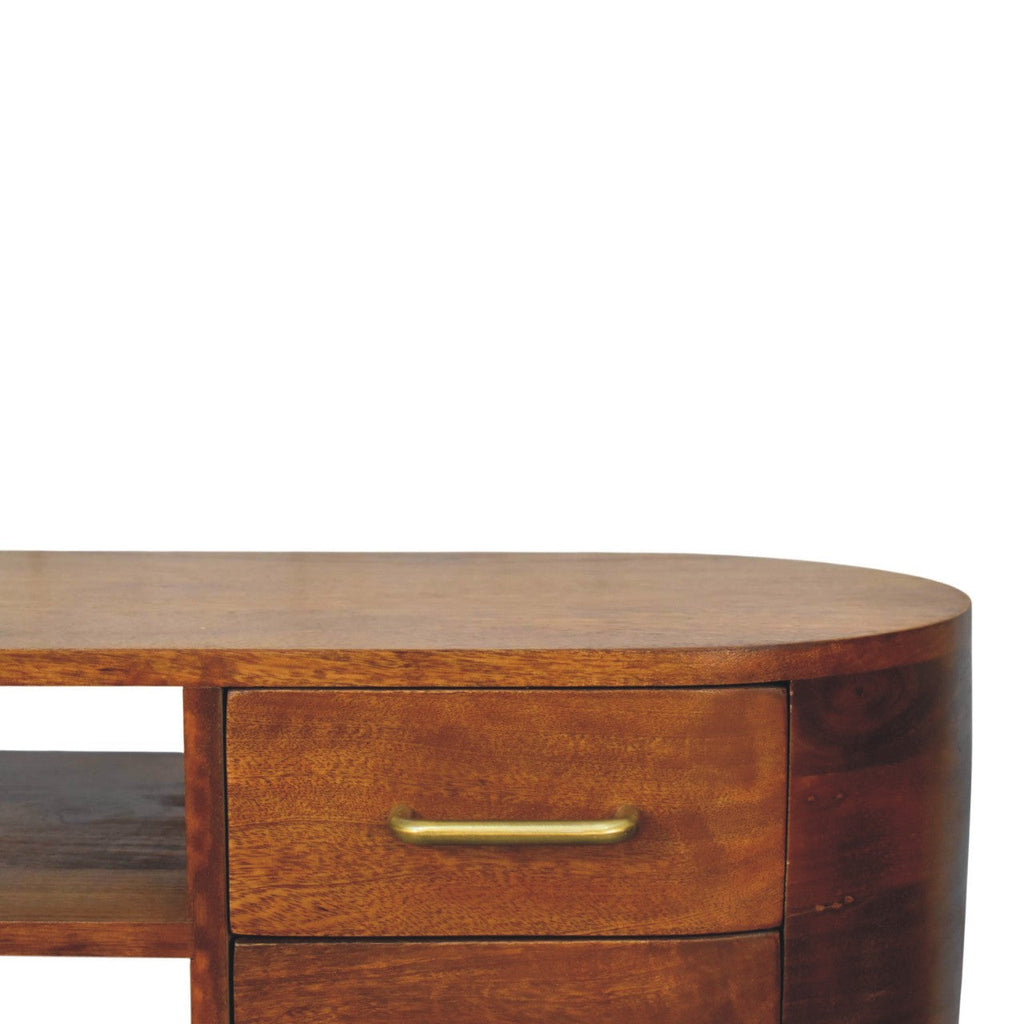 Solid Wood Valenza Curved Media Unit with Ample Storage - Chestnut