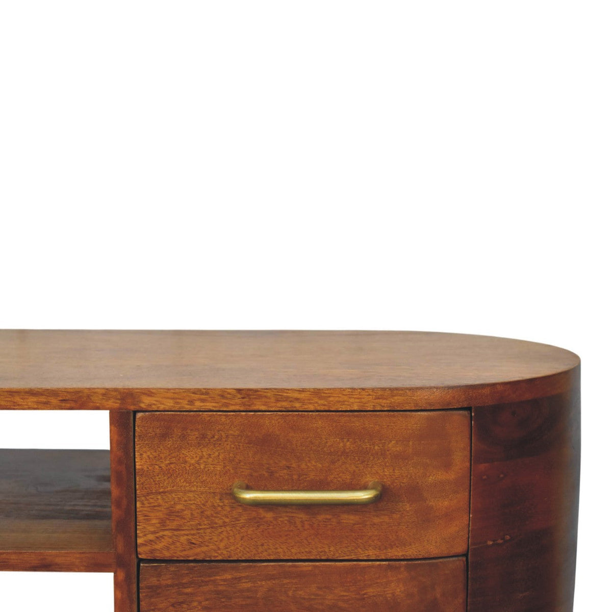 Solid Wood Valenza Curved Media Unit with Ample Storage - Chestnut