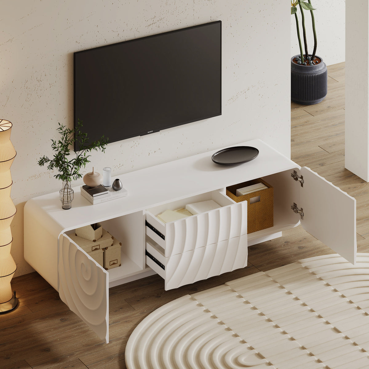 58" Modern Spiral Wave TV Console