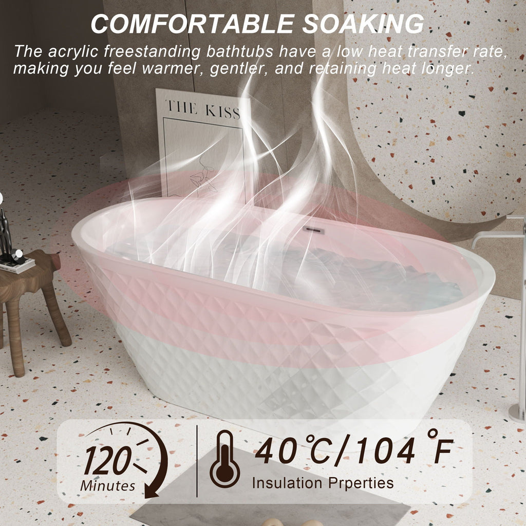 Freestanding Bathtub with Diamond Pattern Design - White or Black