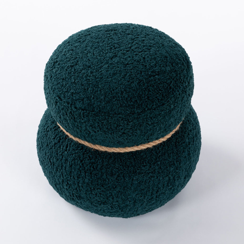 Snowman Stool Ottoman with Lamb Wool Cushion and Solid Wood Frame - White, Light Brown, Dark Green
