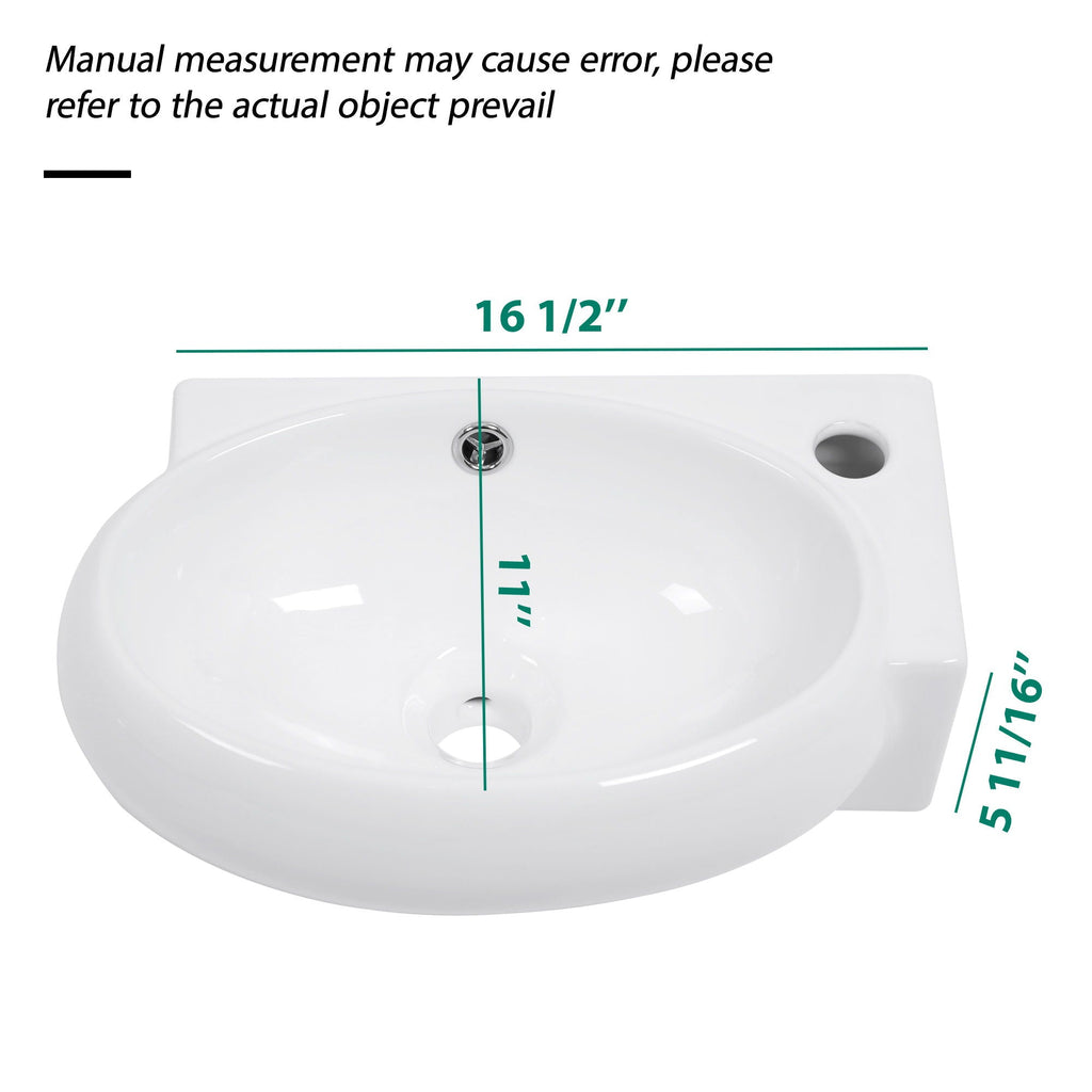 Modern Rectangle Wall Mount Bathroom Sink with Single Faucet Hole - White