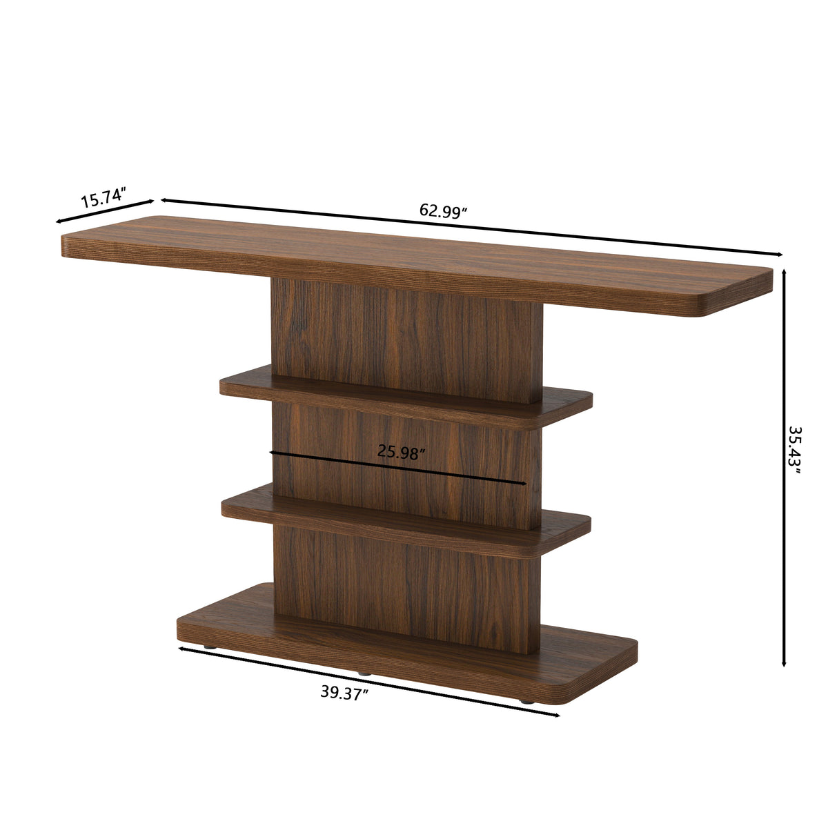 Vintage Narrow Console Table with 2 Tier Open Storage Shelves - Solid Wood Finish