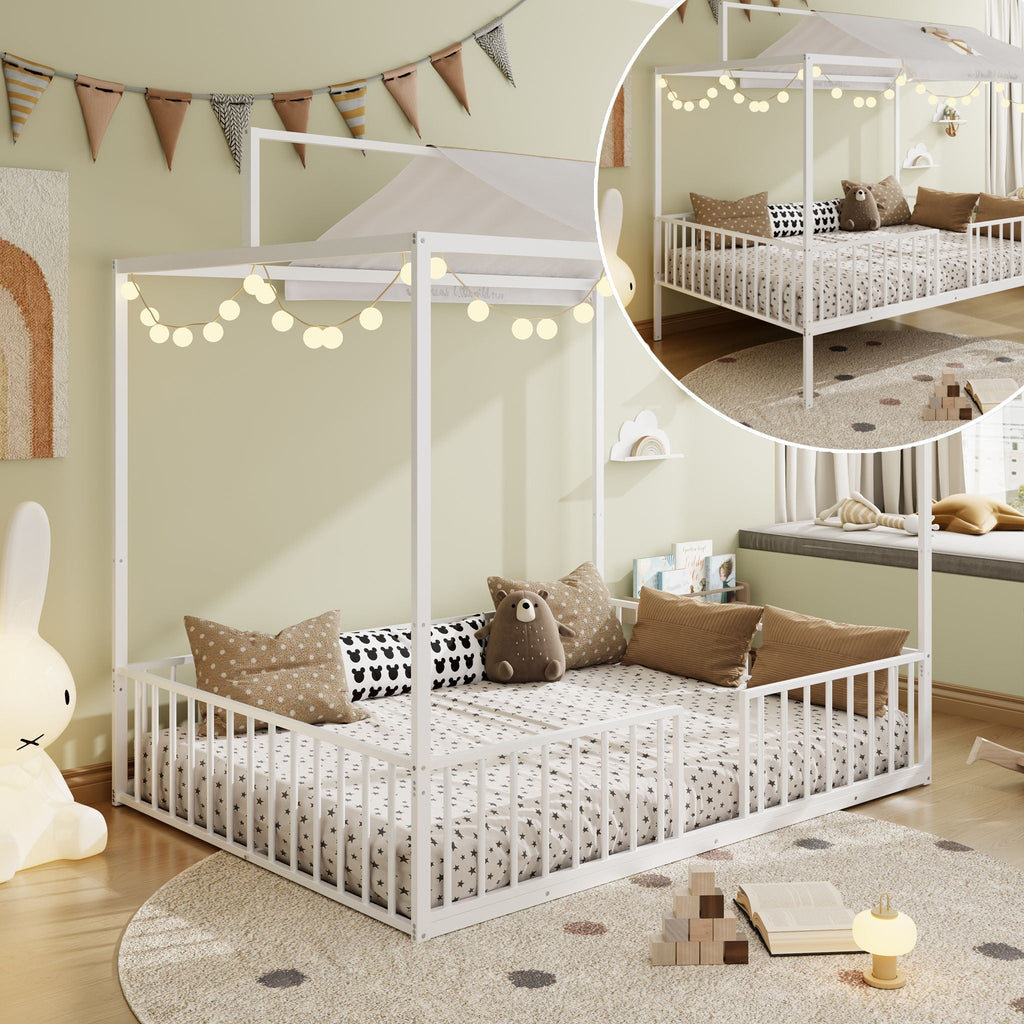 3 In 1 Convertible Montessori Floor Bed with Fenced Support - Full