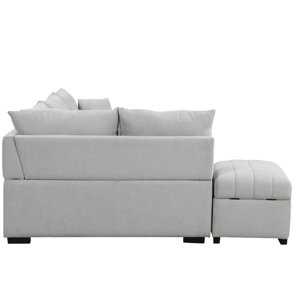 L-Shaped Sleeper Sectional with Pull-Out Bed and Storage Ottoman - Gray or Beige