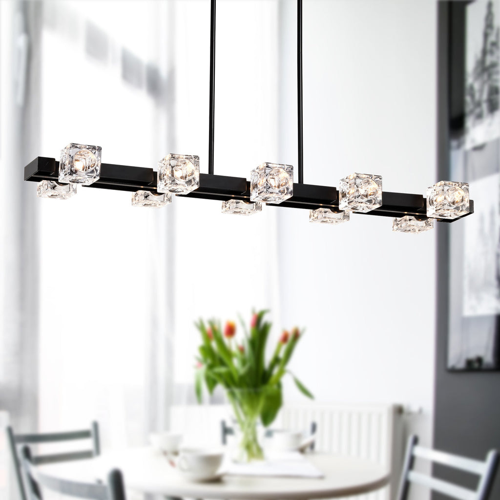 Rectangle Chandelier for Dining Room with 10-Light Metal Design