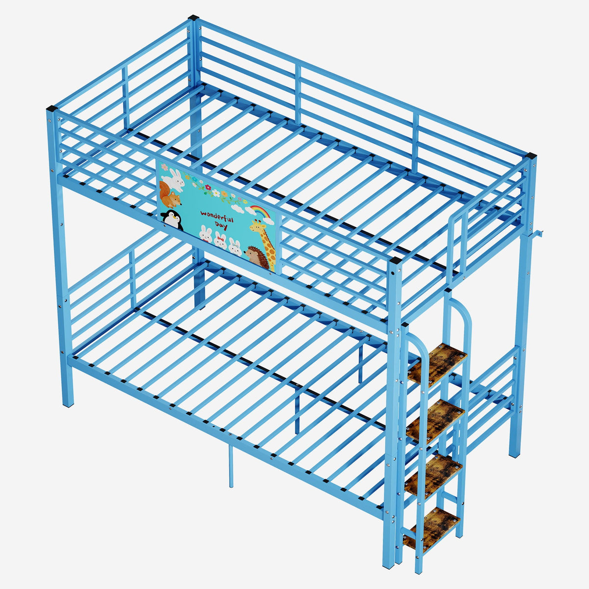 Blue Convertible Twin Bunk Bed with Full Length Guardrail & Ladder