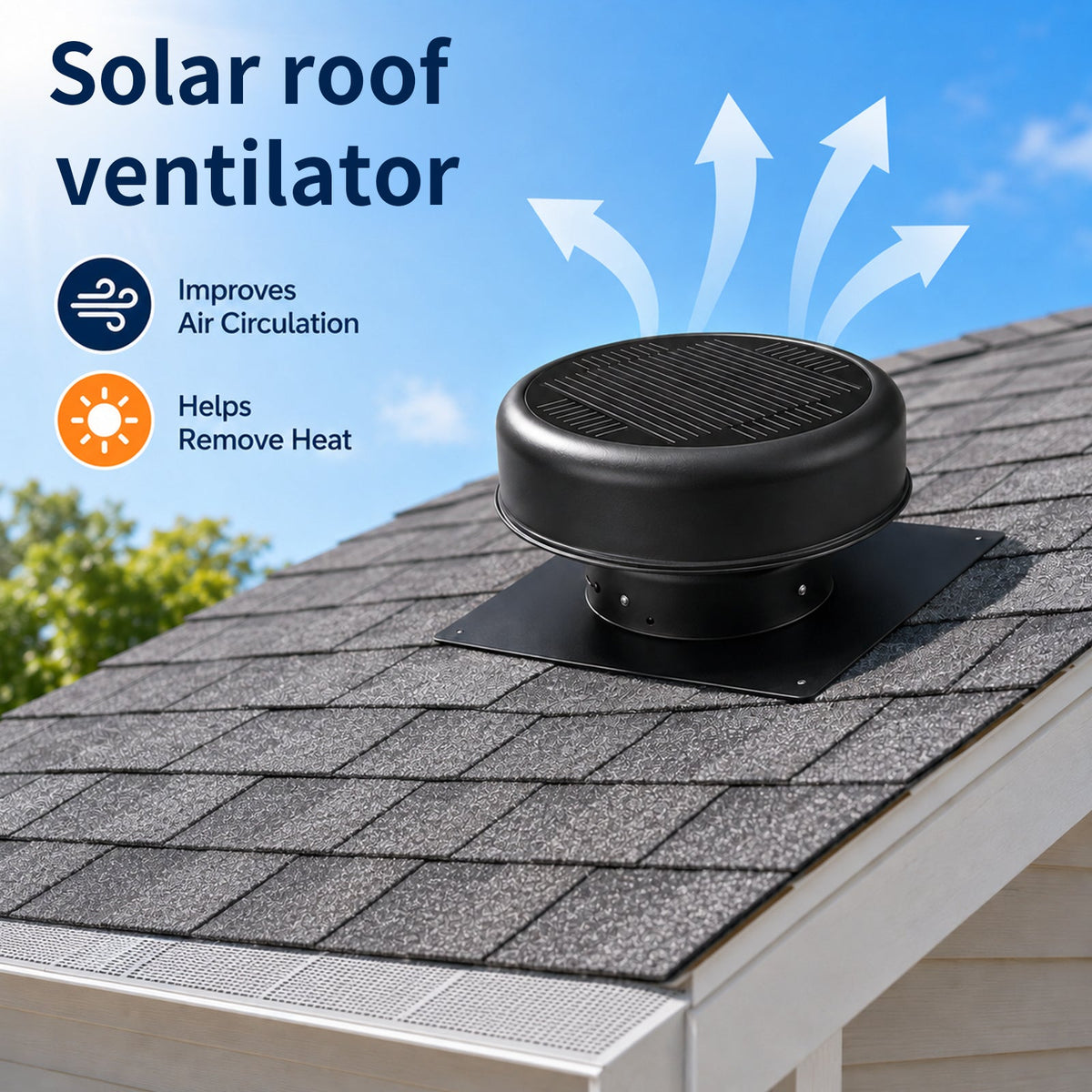 12" Flush Mount Round Solar Roof Vent Fan with 30W Dual Power - Black or White