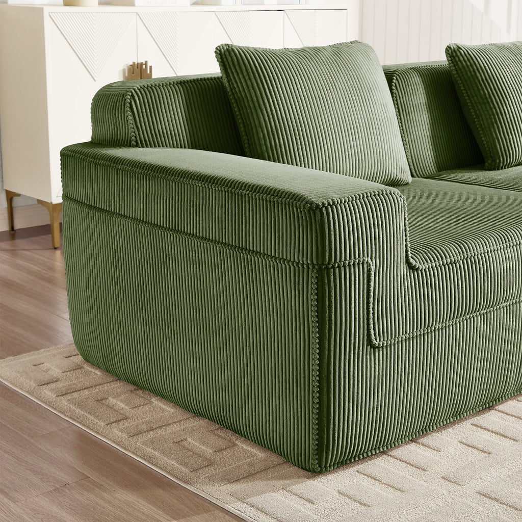Armless Sofa with Pillow with Plush Green Corduroy - Green