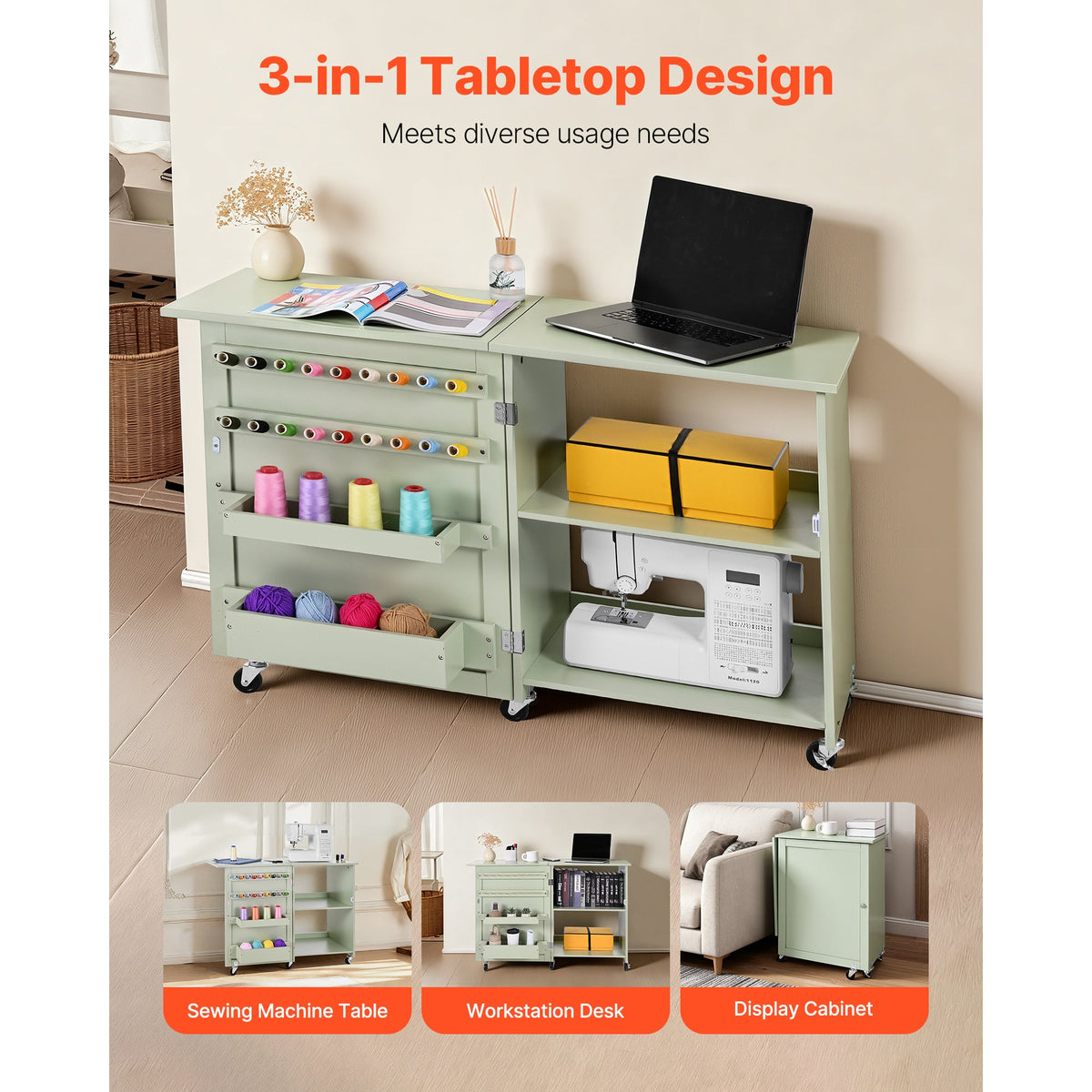 Folding Sewing Table with Compact Storage - Particle Board