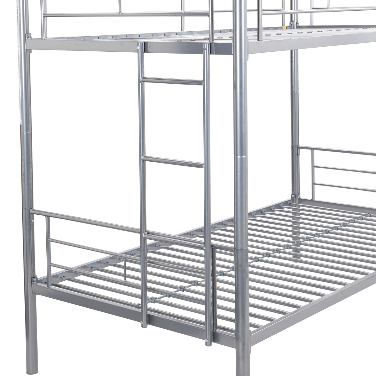 Twin Over Twin Bunk Bed with Trundle - Sturdy Metal Frame - Pearl Silver, White, or Pink