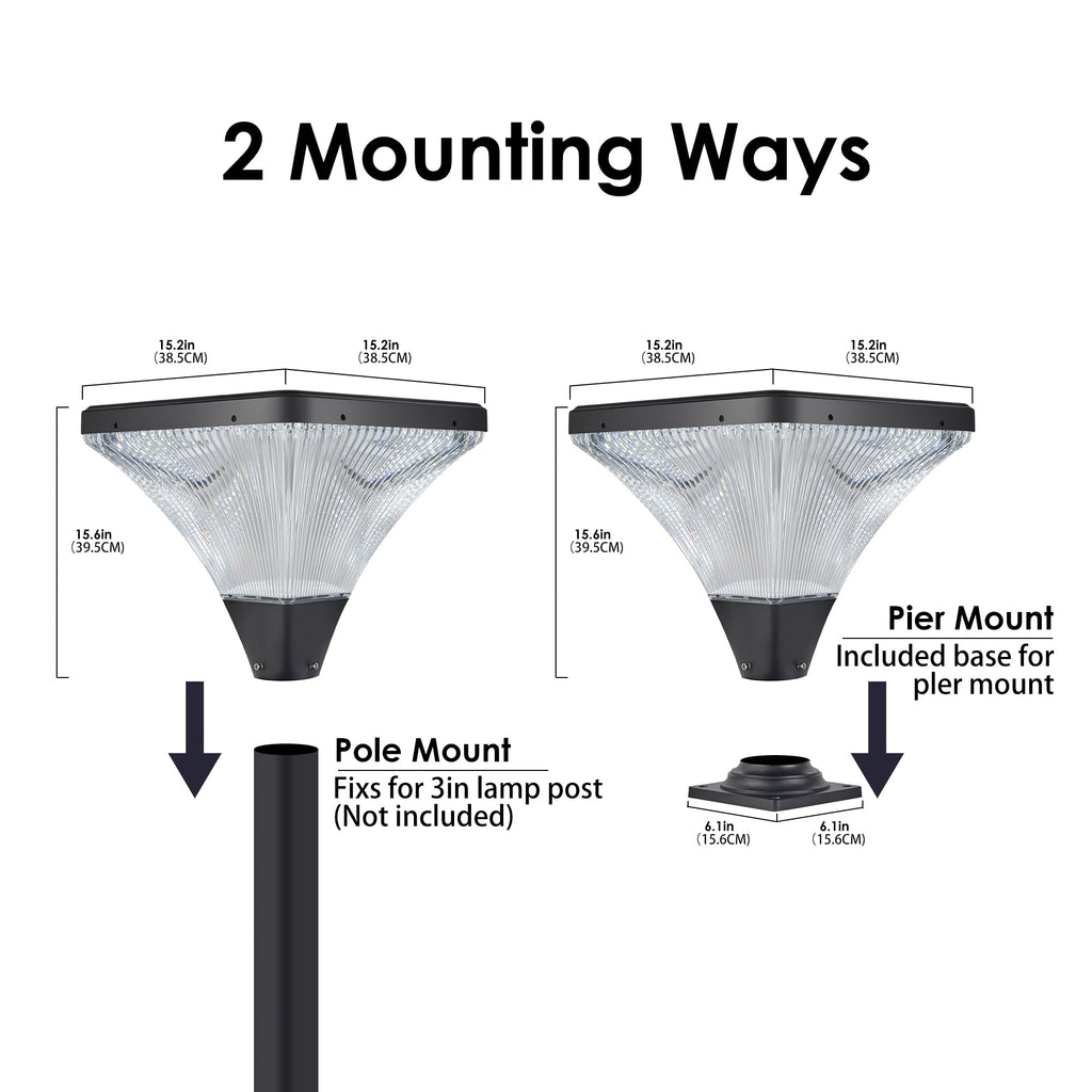 15" Black Outdoor Post Light with LED and Remote Control - Black