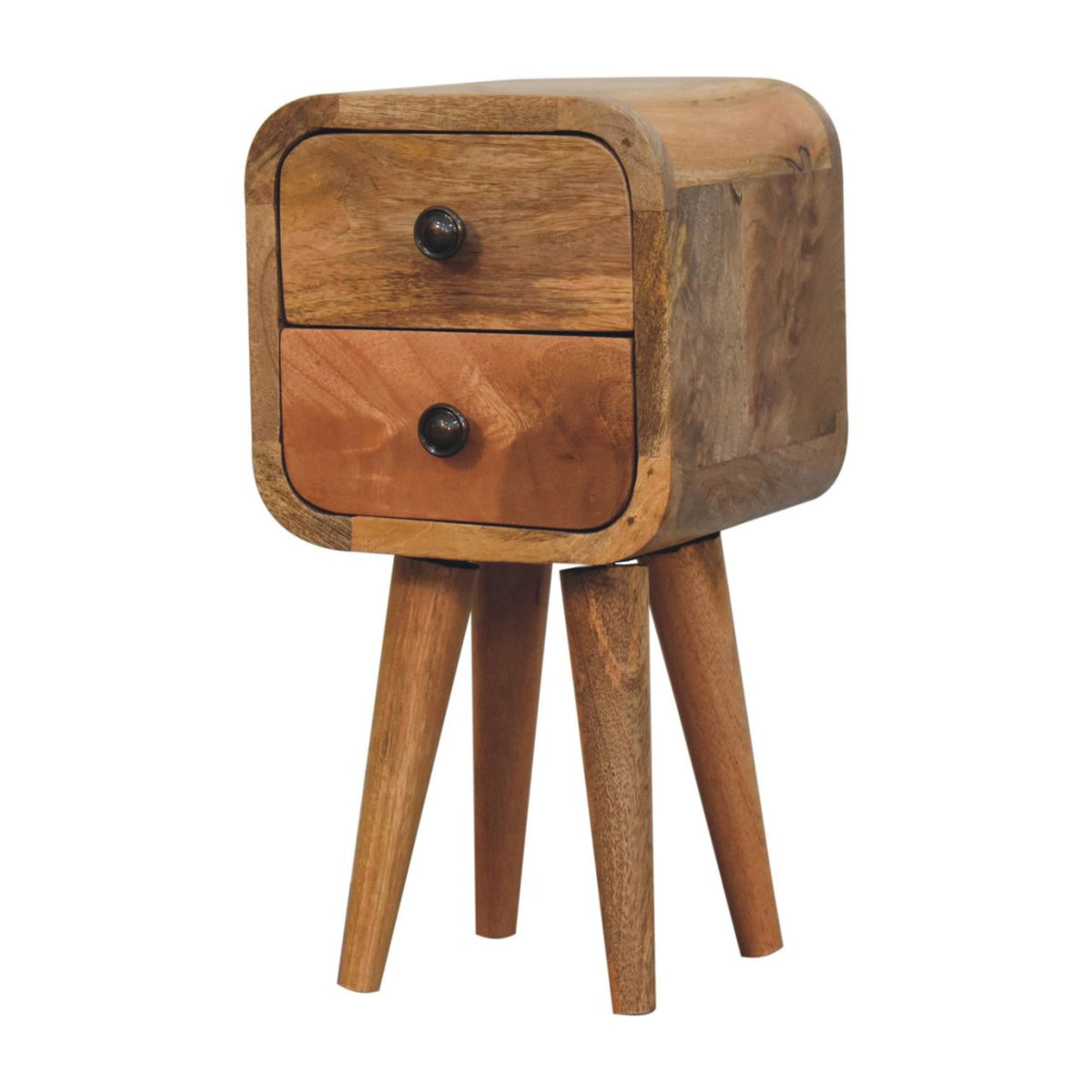 Solid Wood Extra Mini Curved Oak Bedside Table with Storage - Oak
